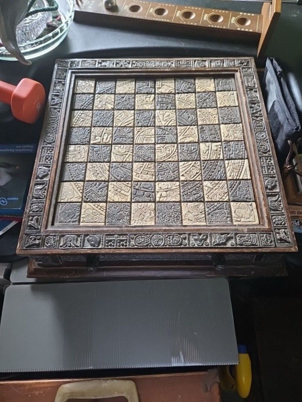 Aztec Mayan Dragon Chess Set Rare Collectible Antique Chess Board & Pieces